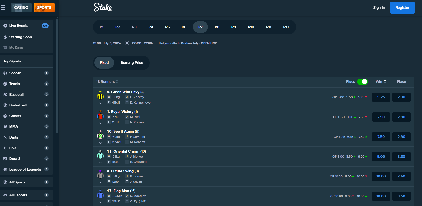 stake durban july betting